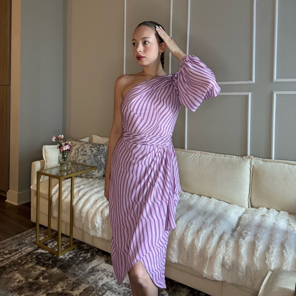 Chic One-Shoulder Purple Striped Dress